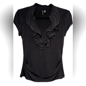 Black Ruffled V-neck Blouse